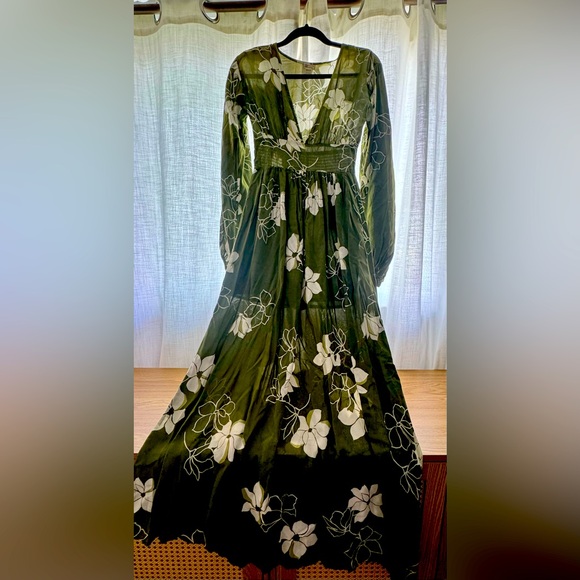 Billabong Night Bloom Green Long Sleeved Floral Print Maxi Dress XS - Picture 1 of 5